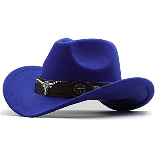 JOELEW Cowboy Hut Frauen Männer Chapeu Western Cowboyhut Gentleman Jazz Sombrero Hombre Cap Dad Cowgirl Hüte Größe, Blau, 56-58 cm von JOELEW