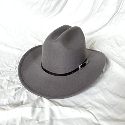 JOELEW Cowboy Hut Western-Cowboy-Hut Für Herren Gentleman Lady Jazz Cowgirl Mit Breiter Krempe Aus Leder Kirche Sombrero Hombre Caps,Grau,56-58Cm von JOELEW