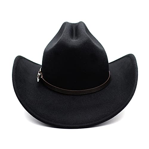 JOELEW Cowboy Hut Western-Cowboyhut Für Herren, Gentleman, Lady, Jazz-Cowgirl, Mit Breiter Krempe, Kirche, Sombrero, Hombre-Kappen Aus Leder, Schwarz, 01,56–58 cm von JOELEW