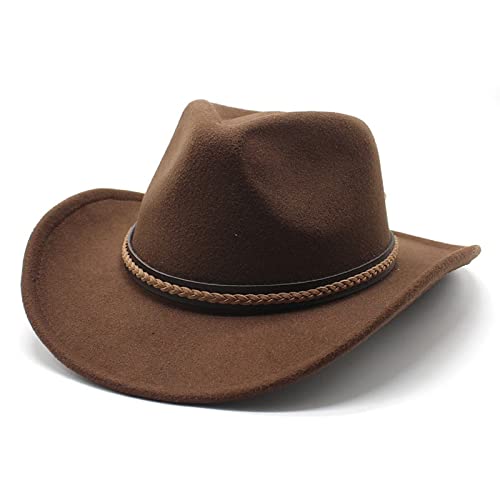 JOELEW Cowboy Hut Winter-Cowboy-Hut Mit Aufrollbarer Krempe Und Leder-Retro-Gentleman-Lady-Jazz-Cowgirl-Kappe, Kirche, Sombrero-Kappen, Braun, 56-58 cm JOELEW Cowboy Hut Winter-Cowboy-Hut Mit Aufrollbarer Krempe Und Leder-Retro-Gentleman-Lady-Jazz-Cowgirl-Kappe, Kirche, Sombrero-Kappen, Braun, 56-58 cm von JOELEW