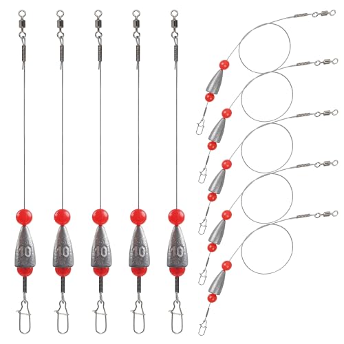 Carolina Ready Rigs zum Barschangeln, 5 Stück, vorgerigte Angelvorfächer mit Kugelsenkern, Edelstahl, Angelgewichte, Drehknöpfe, Perlen, Rig-Kit für Salzwasser, Süßwasser (1,9 g) von JOGFFDE