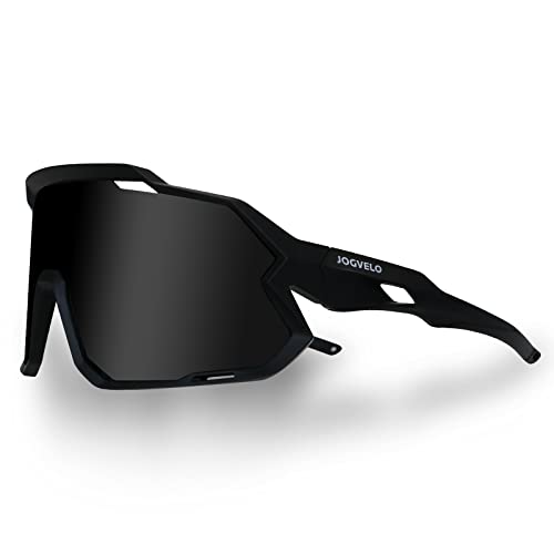 JOGVELO Polarisierte Sonnenbrille, Sportbrille-Sonnenbrille mit 3 Wechselgläsern für Herren Damen Sport Radfahren MTB Radbrille Sportbrille Fahren Angeln Baseball Laufen, Schwarz von JOGVELO