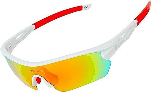 JOGVELO Polarisierte Sonnenbrille, Sportsonnenbrille Radbrille TR90 Anti-Fog mit 5 Wechselobjektiven UV400 Herren Damen wie Radfahren Laufen Klettern Autofahren Angeln Golf, Weiß&Rot JOGVELO Polarisierte Sonnenbrille, Sportsonnenbrille Radbrille TR90 Anti-Fog mit 5 Wechselobjektiven UV400 Herren Damen wie Radfahren Laufen Klettern Autofahren Angeln Golf, Weiß&Rot von JOGVELO