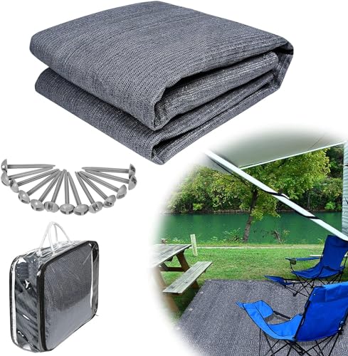 JOIEYOU Zeltböden Vorzeltteppich Zeltteppich, Outdoor Campingteppich 250x500cm HDPE Zeltunterlage mit Heringe, Vorzeltboden Markisenteppich inkl Tragetasche von JOIEYOU