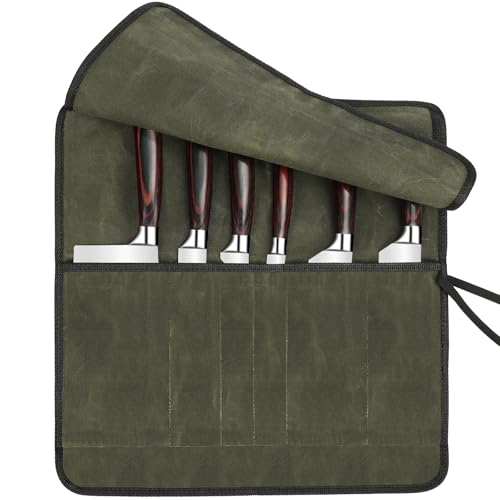 JOINDO Messerrolle mit 6 Schlitzen, strapazierfähige, gewachste Leinen-Messertasche, Bindebänder, Messerrolltasche, passend für 20,3 cm Kochmesser von JOINDO