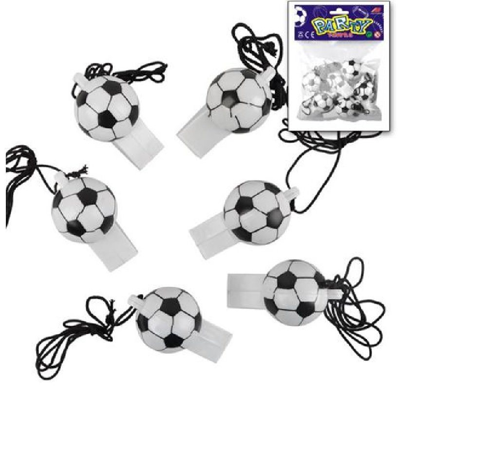 JOKA international Trillerpfeife Trillerpfeife Fußball" 12er Set inkl. Halsband mit Sicherheitsclip, (12-St), Trillerpfeifen im Fußball-Design" von JOKA international