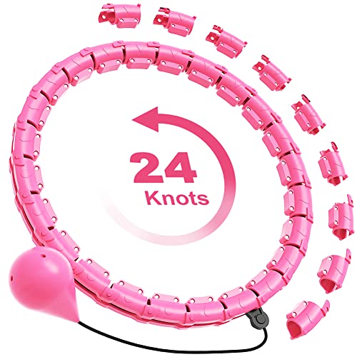 Smart Hula Hoop Erwachsene Zum Abnehmen 24 Knoten Einstellbar Leise Hullahub Reifen mit Gewicht Ball 360 °Automatisch Drehender für Anfänger Abnehmen/Übung-Rosa von JOKBEN