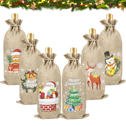 6 Stück Weintasche Weihnachten,Jute Weinbeutel,Weihnachten Weinflasche Abdeckung,Flaschenbeutel Weihnachten mit Kordelzug,Weihnachten Flaschen Deko für Home Dinner Party Dekoration & Tischdekoration 6 Stück Weintasche Weihnachten,Jute Weinbeutel,Weihnachten Weinflasche Abdeckung,Flaschenbeutel Weihnachten mit Kordelzug,Weihnachten Flaschen Deko für Home Dinner Party Dekoration & Tischdekoration von JOKILY