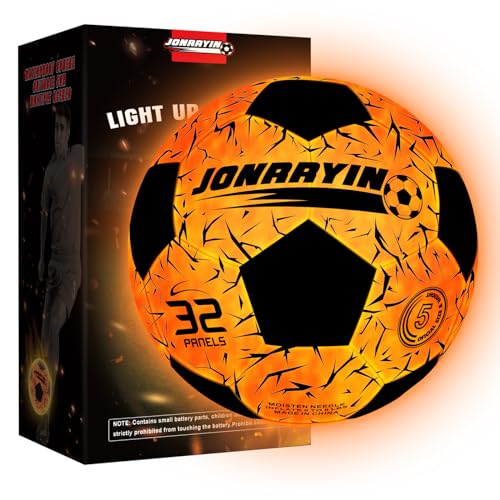 JONRRYIN Offizielle Größe 5 Leuchtender Fussball, Wasserfester LED Leuchtfussball, Fussball Leuchtend Im Dunkeln für Training und Spiele für Kinder und Erwachsene - mit Pumpe & Extra Batterien JONRRYIN Offizielle Größe 5 Leuchtender Fussball, Wasserfester LED Leuchtfussball, Fussball Leuchtend Im Dunkeln für Training und Spiele für Kinder und Erwachsene - mit Pumpe & Extra Batterien von JONRRYIN