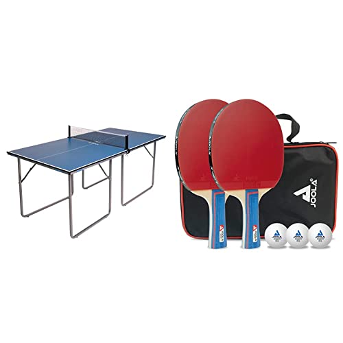 JOOLA,19110,Tischtennistisch AA8Tischtennis FreizeittischInklusive Tischtennisnetz-22 KG,blau & 54820 Tischtennis-Set Duo Bestehend aus 2 Tischtennisschläger+3Tischtennisbälle+1Aufbewahrungstasche von JOOLA