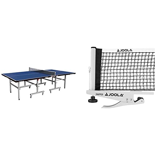 JOOLA 11271 Unisex – Erwachsene Transport Indoor Tischtennisplatte, Blue, 274х152.5 х76 & 31013 Tischtennisnetz Snapper-Indoor Garnitur Freizeitsport Höhenverstellbar, Silber/schwarz von JOOLA