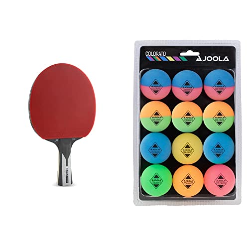 JOOLA 54206 Tischtennisschläger Carbon X Pro ITTF genehmigter Profi Wettkampf Tischtennis-Schläger 7 Sterne, Schwarz/Grau & 42150 Tischtennis Ballset Colorato mit 12 Bunten Bällen Tischtennisbälle von JOOLA