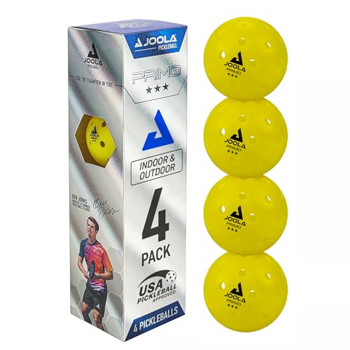 JOOLA Pickleball Primo Balls 3 Sterne hochwertige Outdoor und Indoor Spiel-Bälle mit USAPA Zertifizierung, 26 Gramm, 74 mm Durchmesser, gelb, 4 St. JOOLA Pickleball Primo Balls 3 Sterne hochwertige Outdoor und Indoor Spiel-Bälle mit USAPA Zertifizierung, 26 Gramm, 74 mm Durchmesser, gelb, 4 St. von JOOLA