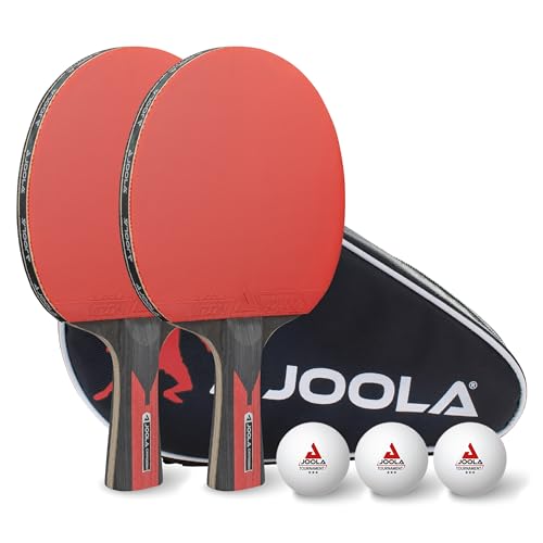 JOOLA Tischtennis Set Duo Carbon 2 Tischtennisschläger + 3 Tischtennisbälle + Tischtennishülle, rot/schwarz, 6-teilig von JOOLA