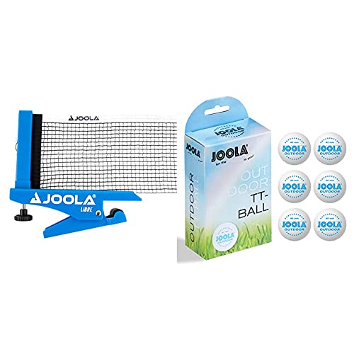 JOOLA Tischtennisnetz Libre- Outdoor Tischtennisnetz-Garnitur für Freizeitsport - Klemmtechnik & Tischtennisbälle TT Outdoor Selektierte 40+mm Tischtennis-Trainings-Bälle Weiss, 40 mm von JOOLA