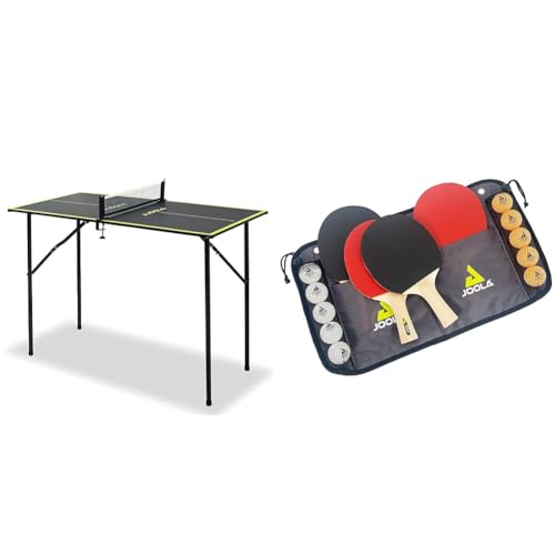 JOOLA Tischtennisplatte Mini - Indoor Tischtennistisch, Freizeittisch Inklusive Tischtennisnetz, Dark-Grey & Tischtennis-Set Family, 4 Tischtennisschläger + 10 Tischtennisbälle + Tasche JOOLA Tischtennisplatte Mini - Indoor Tischtennistisch, Freizeittisch Inklusive Tischtennisnetz, Dark-Grey & Tischtennis-Set Family, 4 Tischtennisschläger + 10 Tischtennisbälle + Tasche von JOOLA