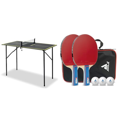 JOOLA Tischtennisplatte Mini & 54820 Tischtennis-Set Duo Bestehend aus 2 Tischtennisschläger+3Tischtennisbälle+1Aufbewahrungstasche von JOOLA