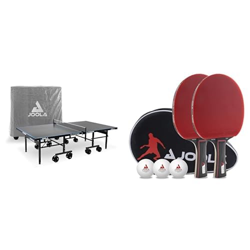JOOLA Tischtennisplatte Outdoor Aluminium PRO Wetterfest mit Tisch Abdeckung & Tischtennis Set Duo PRO 2 Tischtennisschläger + 3 Tischtennisbälle + Tischtennishülle, rot/schwarz, 6-teilig JOOLA Tischtennisplatte Outdoor Aluminium PRO Wetterfest mit Tisch Abdeckung & Tischtennis Set Duo PRO 2 Tischtennisschläger + 3 Tischtennisbälle + Tischtennishülle, rot/schwarz, 6-teilig von JOOLA