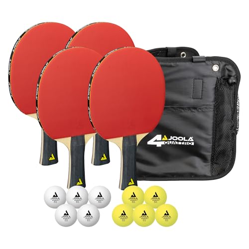 JOOLA Tischtennis-Set Quattro, 4 Tischtennisschläger + 10 Tischtennisbälle + Tasche, 28,5x26x8,5cm von JOOLA