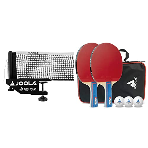 JOOLA Unisex – Erwachsene Post-Set Pro Tour Tischtennisnetz, Schwarz, 152cm & 54820 Tischtennis-Set Duo Bestehend aus 2 Tischtennisschläger+3Tischtennisbälle+1Aufbewahrungstasche,Mehrfarbig,OneSize von JOOLA