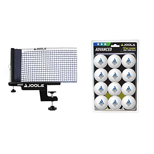 JOOLA Universal Tischtennisnetz TT-Netzgarnitur Avanti, schwarz & Tischtennis-Bälle Training 40mm, Weiß, 12er Blister Pack von JOOLA