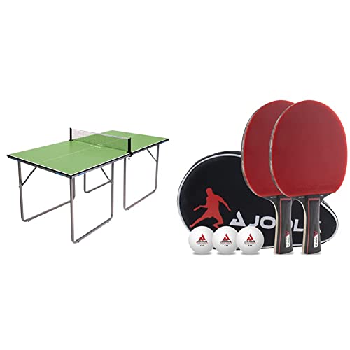 Joola Unisex – Erwachsene Midsize Tischtennisplatte 19115, grün, 168x84x76 & Tischtennis Set Duo PRO 2 Tischtennisschläger + 3 Tischtennisbälle + Tischtennishülle, rot/schwarz, 6-teilig von JOOLA