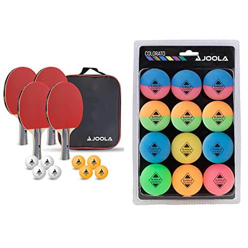 Joola Unisex – Erwachsene Tisch Tennis-Set-54825 Tennis-Set, mehrfarbik, One Size & 42150 Tischtennis Ballset Colorato mit 12 Bunten Bällen Tischtennisbälle von JOOLA