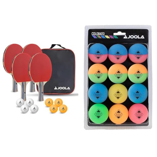 Joola Unisex – Erwachsene Tisch Tennis-Set-54825 Tennis-Set, mehrfarbik, One Size & 42150 Tischtennis Ballset Colorato mit 12 Bunten Bällen Tischtennisbälle von JOOLA