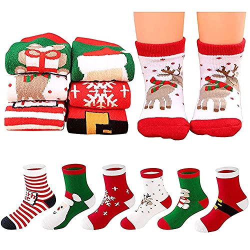 Weihnachten Socke Kinder, 6 Paar Weihnachten Socke Jungen Mädchen Weihnachtssocken Kleinkind Baby Socken Santa Baumwolle Cartoon Unisex Winter Warme Socken für Kinder L Weihnachten Socke Kinder, 6 Paar Weihnachten Socke Jungen Mädchen Weihnachtssocken Kleinkind Baby Socken Santa Baumwolle Cartoon Unisex Winter Warme Socken für Kinder L von JORAKI