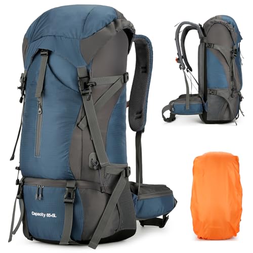 Wanderrucksack 70L für Herren Damen, Ultraleichter Campingrucksack Trekkingrucksack Reiserucksack Großer Wasserdichter Wandern Rucksack mit Regenhülle für Trekking, Bergsteigen, Outdoor (Dunkelblau) Wanderrucksack 70L für Herren Damen, Ultraleichter Campingrucksack Trekkingrucksack Reiserucksack Großer Wasserdichter Wandern Rucksack mit Regenhülle für Trekking, Bergsteigen, Outdoor (Dunkelblau) von JOVELL