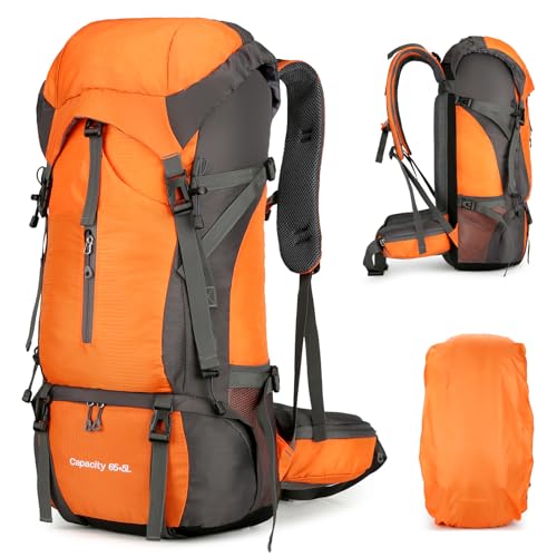 Wanderrucksack 70L für Herren und Damen, Ultraleichter Trekkingrucksack Reiserucksack Großer Wasserdichter Wandern Rucksack mit Regenhülle für Camping, Trekking, Bergsteigen, Outdoor, Reisen (Orange) Wanderrucksack 70L für Herren und Damen, Ultraleichter Trekkingrucksack Reiserucksack Großer Wasserdichter Wandern Rucksack mit Regenhülle für Camping, Trekking, Bergsteigen, Outdoor, Reisen (Orange) von JOVELL