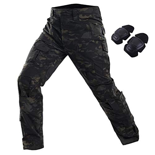 JOYASUS Paintball BDU Taktische Hosen Airsoft Hosen Multi-Tasche Diensthosen mit Knieschützer M, Schwarz Cp von JOYASUS