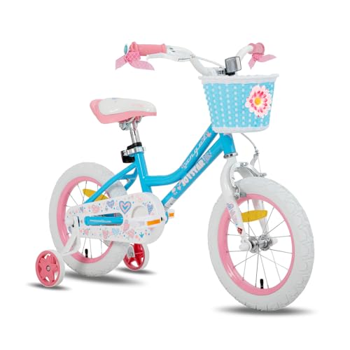 JOYSTAR 12 Zoll Kinderfahrrad für 2-4 Jahre alte Mädchen, 12 Zoll Mädchenfahrrad mit Stützrädern und Korb,Blau von JOYSTAR