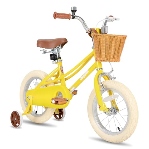 JOYSTAR 12 Zoll Kinderfahrrad für Kleinkinder 2-4 Jahre Mädchen, Mädchenfahrrad mit Stützrädern & Korb, Kinderfahrrad Gelb von JOYSTAR