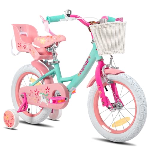 JOYSTAR Einhorn 12 Zoll Kinderfahrrad für 3 4 5 Jahre Mädchen, Kinderfahrrad mit Puppenfahrradsitz & Stützrädern, Grün von JOYSTAR