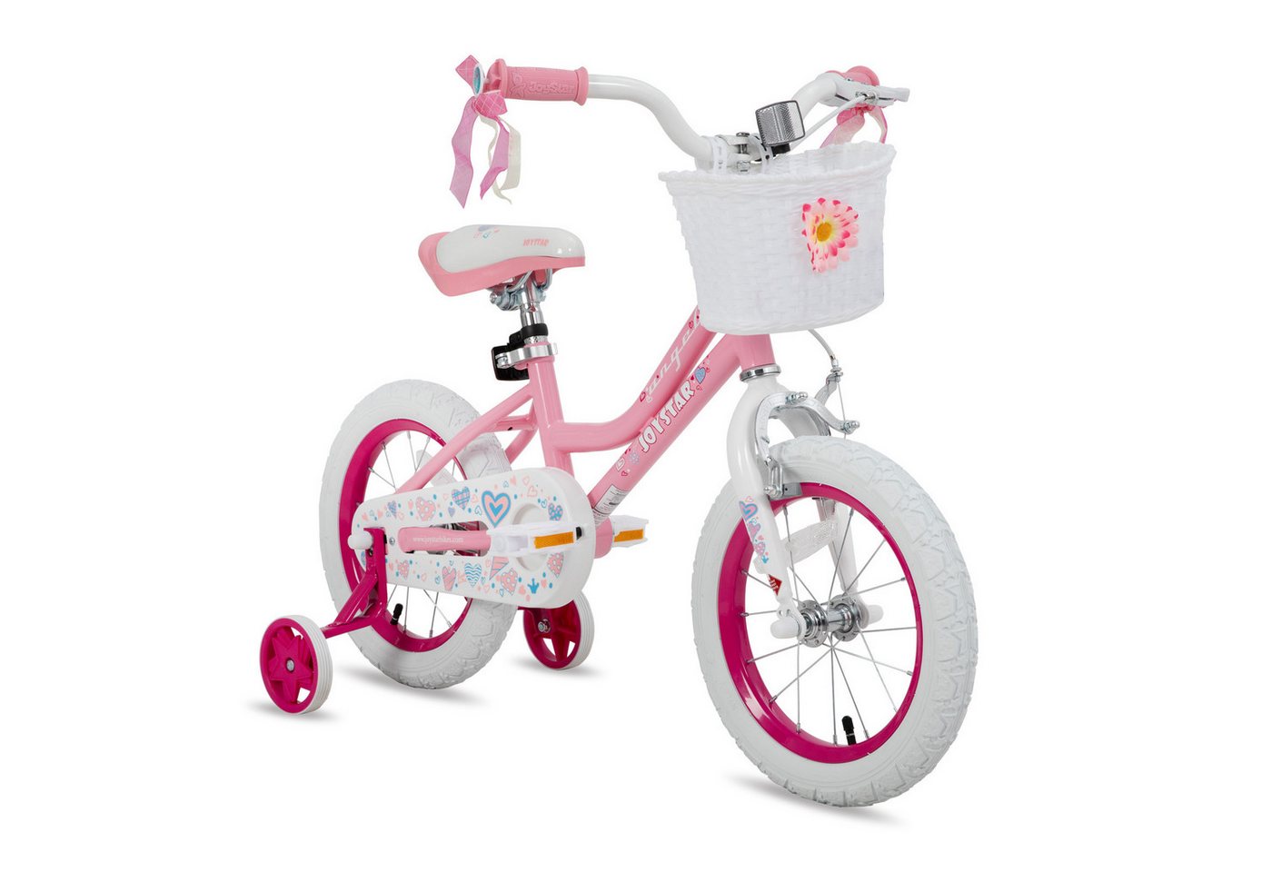 JOYSTAR Kinderfahrrad 12 14 16 18 20Zoll Mädchenfahrrad, 3 - 9 Jahre,Geschenk für Prinzessin, 1 Gang, Mit Hilfsrädern, farbigen Bändern, Korb, Reflektor, Kettenabdeckung von JOYSTAR