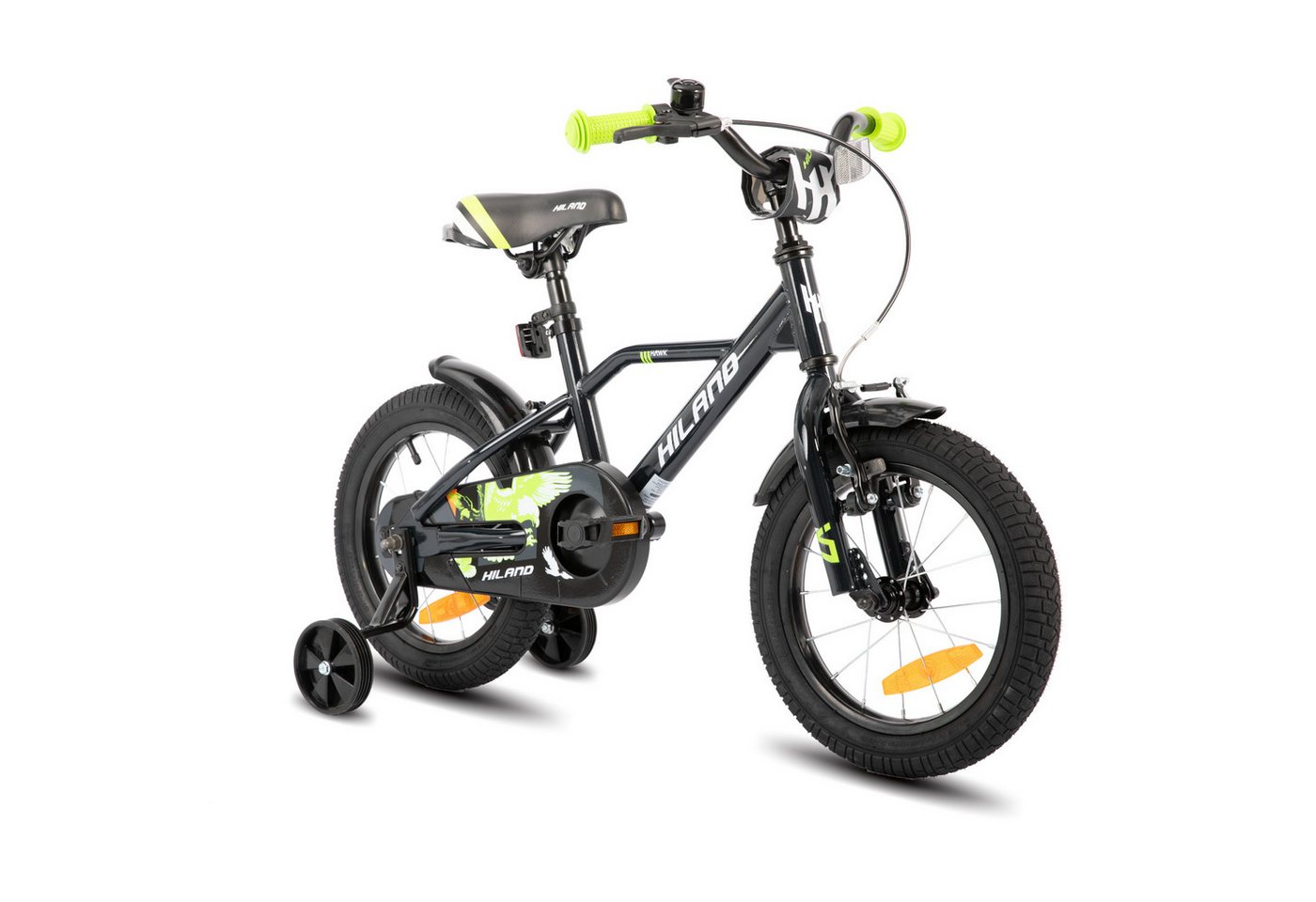 HILAND Kinderfahrrad Hawk 12 14 16 20 Zoll Kinderfahrrad für Jungen 3-10 Jahre, mit Stützrädern, V Bremseund Rücktrittbremse, Hilfsrad, Kotflügel von HILAND