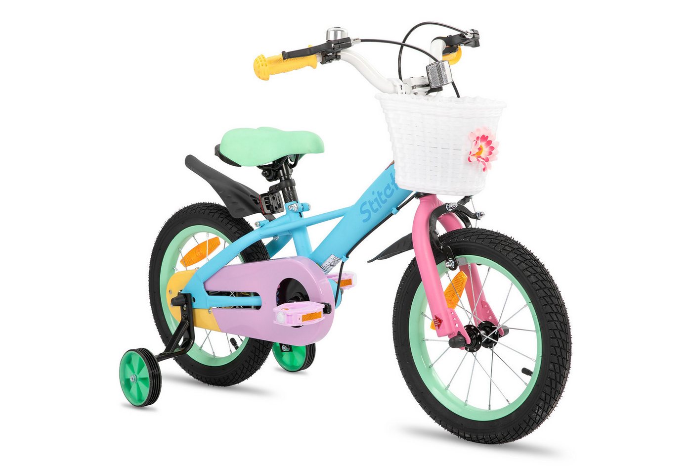 JOYSTAR Kinderfahrrad Macarons 12 14 16 18 Zoll fahrrad für 2-9 jährige Mädchen & Jungen, mit Korb,Stützrädern, Kotflügel, Korb, Fahrradklingel, Reflektorplatte von JOYSTAR