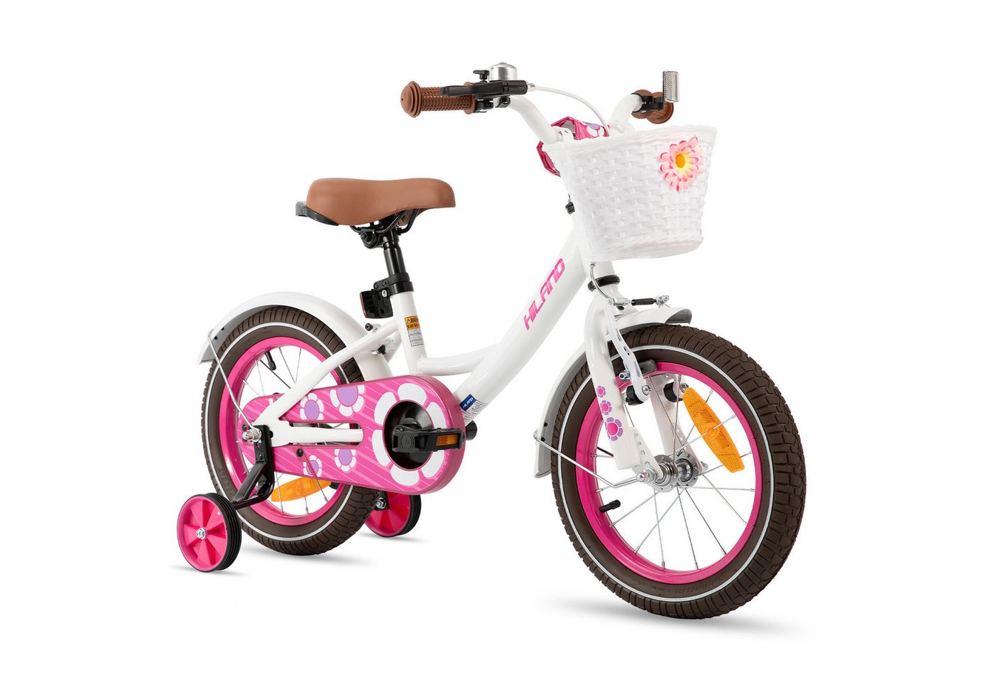 HILAND Kinderfahrrad Petal 12/14/16 Zoll Mädchenfahrrad, Kinderfahrrad für Mädchen, mit Korb und Stützrädern, Kotflügel, Hilfsrad, Fahrradklingel HILAND Kinderfahrrad Petal 12/14/16 Zoll Mädchenfahrrad, Kinderfahrrad für Mädchen, mit Korb und Stützrädern, Kotflügel, Hilfsrad, Fahrradklingel von HILAND