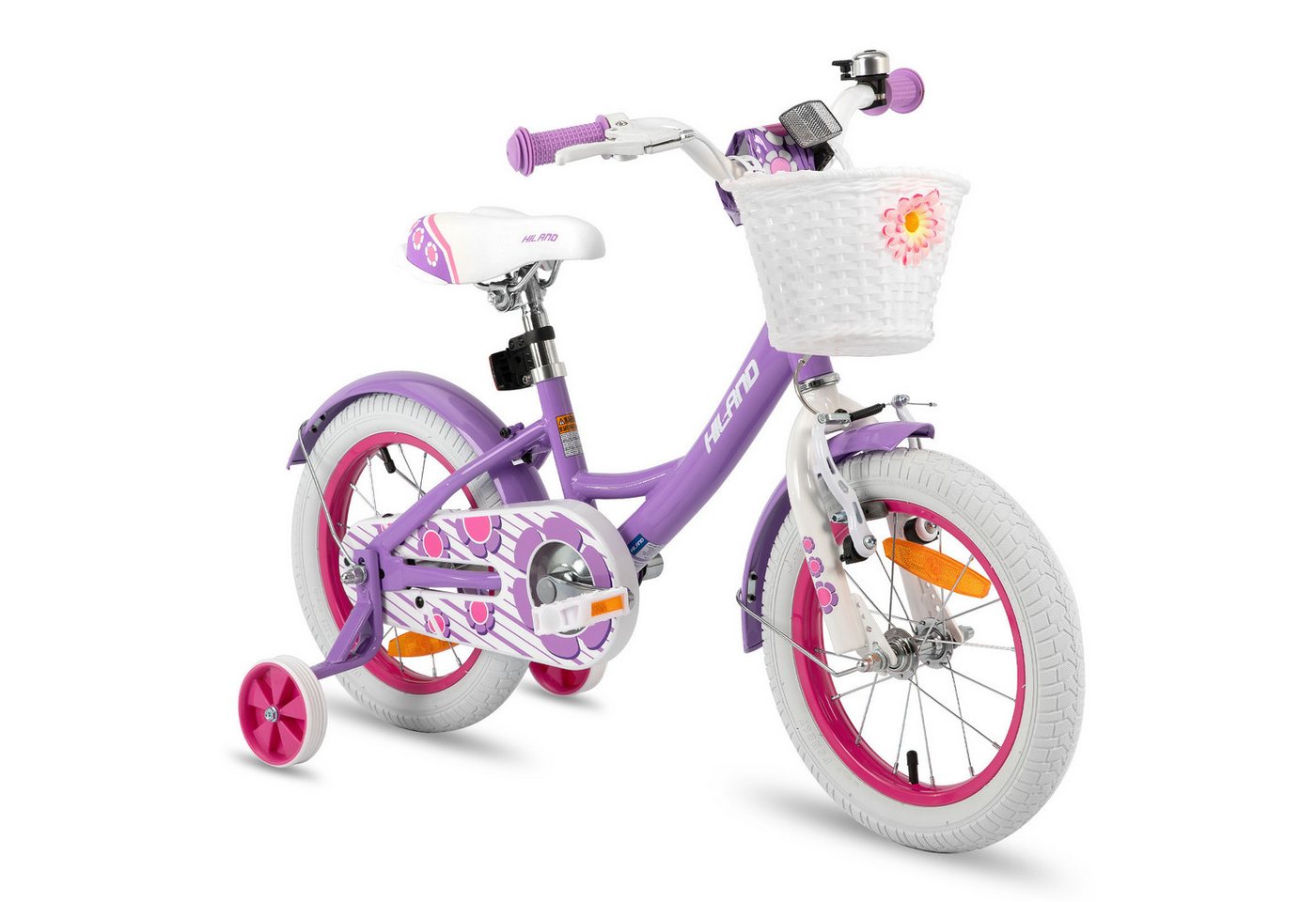 HILAND Kinderfahrrad Petal 12/14/16 Zoll Mädchenfahrrad, Kinderfahrrad für Mädchen, mit Korb und Stützrädern, Kotflügel, Hilfsrad, Fahrradklingel HILAND Kinderfahrrad Petal 12/14/16 Zoll Mädchenfahrrad, Kinderfahrrad für Mädchen, mit Korb und Stützrädern, Kotflügel, Hilfsrad, Fahrradklingel von HILAND