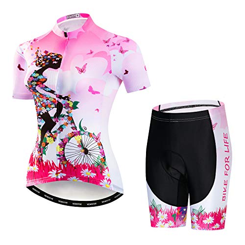 Damen Fahrradtrikot-Set, T-Shirt, reflektierend, 5D gepolsterte Shorts, S - 3XL, CF2020, 46 von JPOJPO