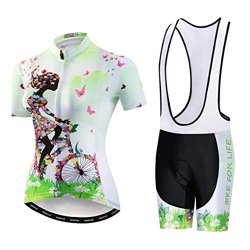 Damen Fahrradtrikot-Set, T-Shirt, reflektierend, 5D gepolsterte Shorts, S - 3XL, Cf2021a, 42 von JPOJPO