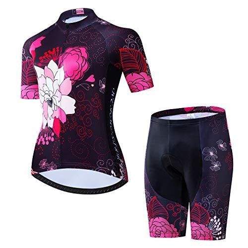 JPOJPO Damen Radtrikot Set Kurzarm mit 5D Gepolstert Bike Shorts Atmungsaktiv Schnell Trocken Shirt 3 Taschen, Cu0012, M JPOJPO Damen Radtrikot Set Kurzarm mit 5D Gepolstert Bike Shorts Atmungsaktiv Schnell Trocken Shirt 3 Taschen, Cu0012, M von JPOJPO