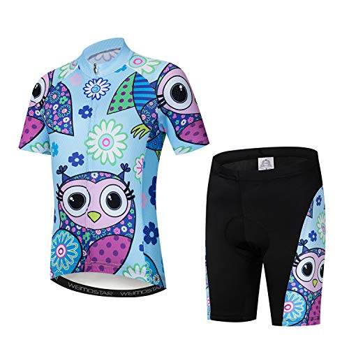 Radtrikot Set Kinder, Fahrrad Kurzarm T-Shirt Jungen Mädchen Cartoon Tops Schnell trocknend S-XXL von JPOJPO