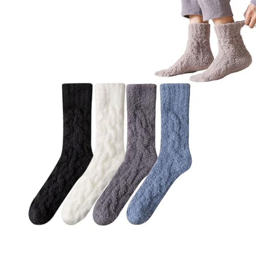 JPSSJGYH Flauschige Herrensocken, weiche, gemütliche, Flauschige Slipper-Socken, warme Wintersocken aus Korallenfleece für Herren (4 Pairs A,One Size) von JPSSJGYH