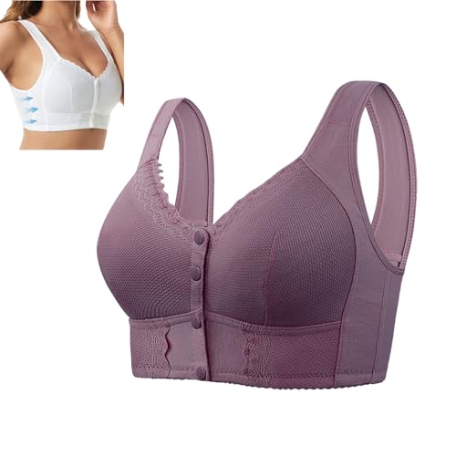 JPSSJGYH Nahtloser Damen-BH, Bügel-BHS mit Frontverschluss, Bequeme Push-Up-BHS (Purple,52/120) von JPSSJGYH