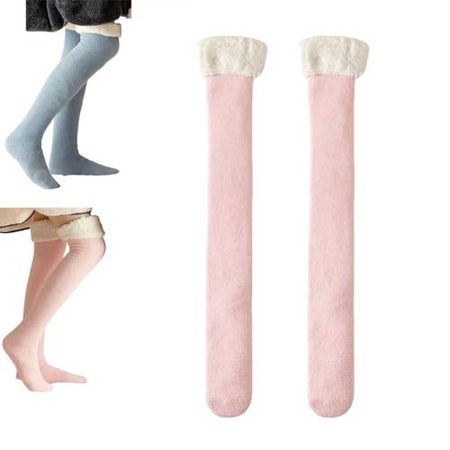 JPSSJGYH Overknee-Plüschsocken, Flauschige Beinwärmer, Lange Socken, gemütliche Fleece-Schlafsocken für Damen (Pink,One Size) von JPSSJGYH