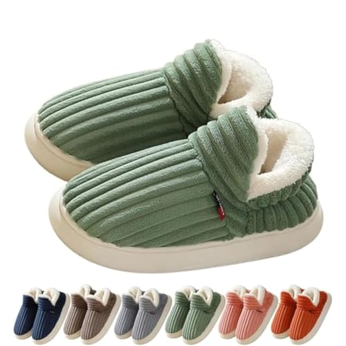 JPSSJGYH Slipper-Stiefeletten für Damen, warme, Flauschige Hausschuhe, warme Plüschschuhe für drinnen und draußen (Green,40-41) von JPSSJGYH