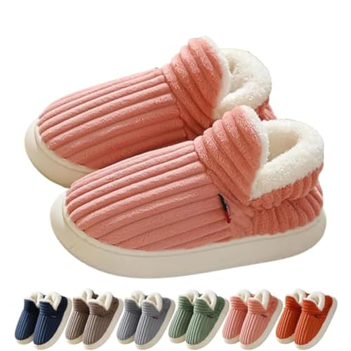 JPSSJGYH Slipper-Stiefeletten für Damen, warme, Flauschige Hausschuhe, warme Plüschschuhe für drinnen und draußen (Pink,46-47) von JPSSJGYH