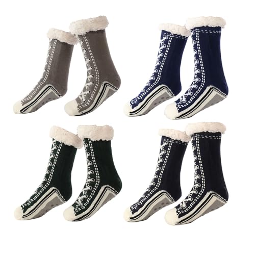 JPSSJGYH Ultradicke Kaschmir-Hausschuhsocken, rutschfeste Hausschuhsocken, mit Fleece gefütterte Hausschuhsocken für Damen (4 Pairs B,One Size) von JPSSJGYH